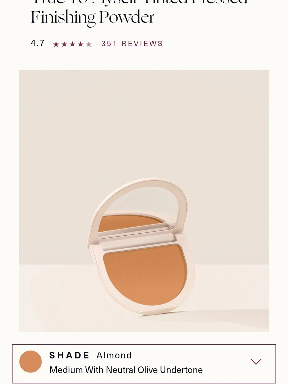 Rare Beauty Almond Compact Finishing Powder — Medium Almond Shade